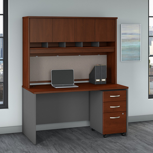Bush Business Furniture Series C 60W X 30D Desk, Hutch and Mobile File Cabinet Hansen Cherry - SRC145HCSU