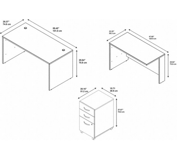 Bush Business Furniture Series C 60W L Shaped Desk with 3 Drawer Mobile File Cabinet in Hansen Cherry - SRC146HCSU