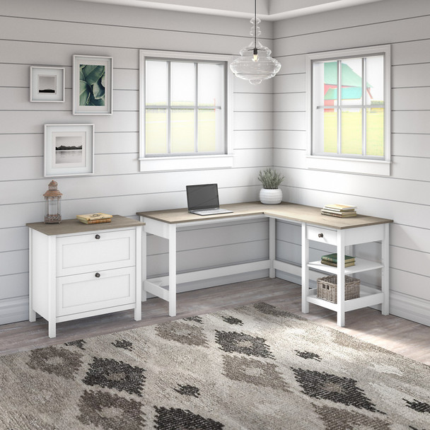 Bush Furniture Mayfield 60W L Shaped Computer Desk Package Shiplap Gray - MAY011GW2