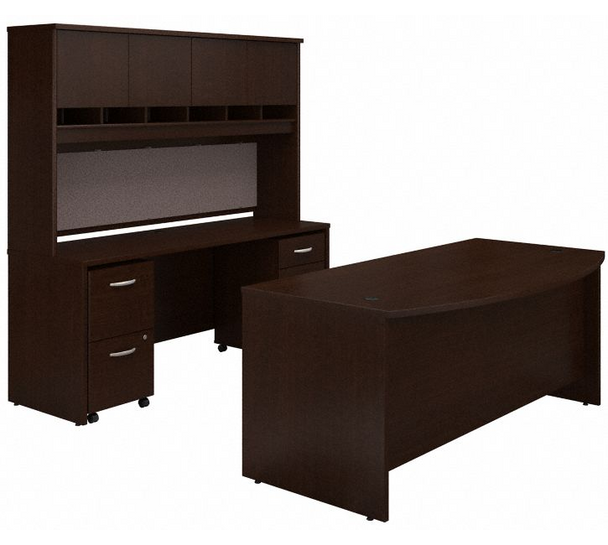 Bush Series C 72W Bow Front Desk with Credenza, Hutch and Storage - SRC082MRSU