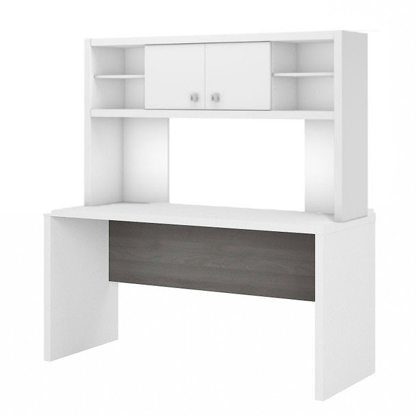 Bush Business Furniture Echo by Kathy Ireland 60W Credenza/Desk with Hutch White/Modern Gray - ECH030WHMG