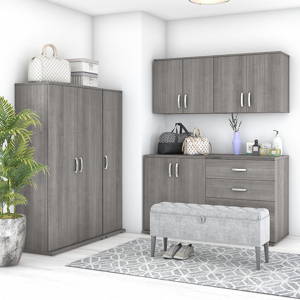 Bush Business Furniture Echo by Kathy Ireland Modular Modular 108W Closet Storage Cabinet System w Wall Mount Cabinets Platinum Gray - CLS002PG