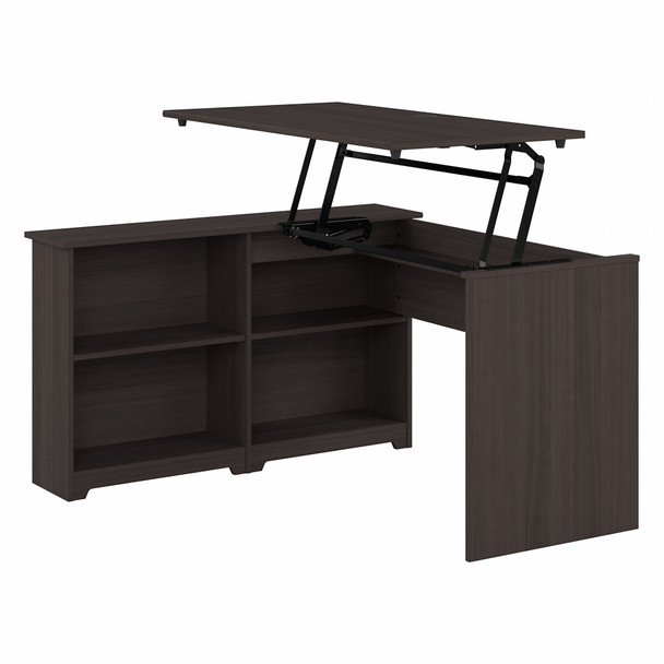 Bush Furniture Cabot 52W 3 Position Sit to Stand Corner Desk with Shelves Heather Gray - WC31716