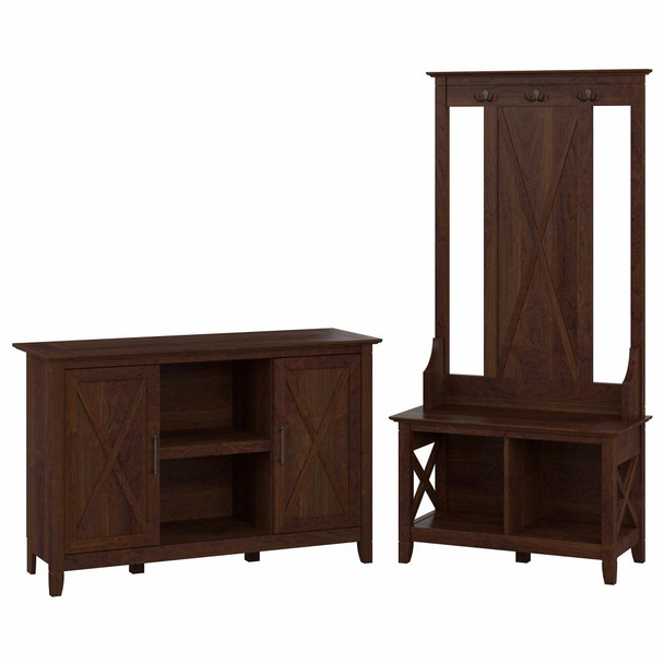 Bush Furniture Key West Entryway Storage Set with Hall Tree, Shoe Bench and 2 Door Cabinet -KWS054BC