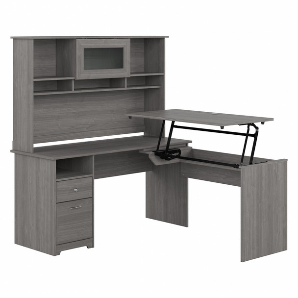 Bush Furniture Cabot Collection 60W 3 Position Sit to Stand L Shaped Desk with Hutch Modern Gray - CAB045MG