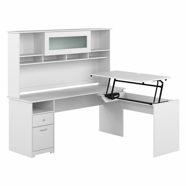 Bush Furniture Cabot Collection 72W 3-Position Sit-to-Stand L-Shaped Desk with Hutch White - CAB052WHN