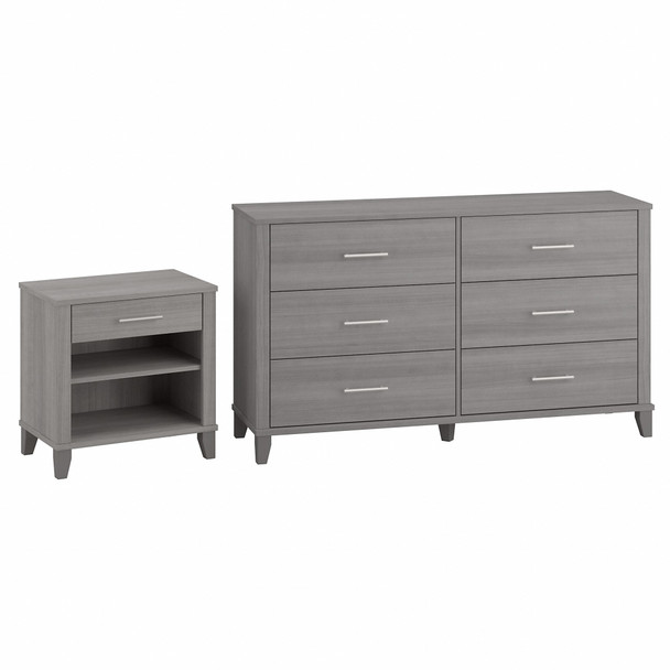 Bush Furniture 6 Drawer Dresser and Nightstand Platinum Gray - SET035PG