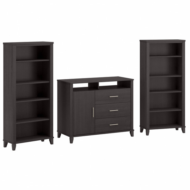 Bush Furniture Somerset Credenza with Bookcases Storm Gray - SET040SG