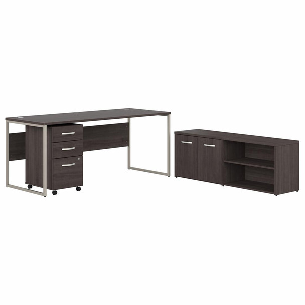 Bush Business Furniture Hybrid 72W x 30D Computer Table Desk with Storage and Mobile File Cabinet In Storm Gray - HYB014SGSU