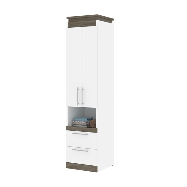 Bestar Orion 20W Storage Cabinet with Pull-Out Shelf In White & Walnut Grey - 116165-000017