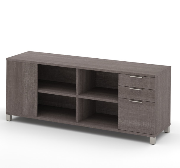 Bestar Pro-Linea 72W Credenza with 3 Drawers In Bark Grey - 120611-1147