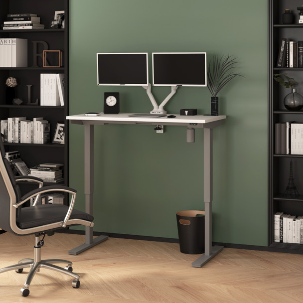 Bestar Upstand 48W x 24D Standing Desk with Dual Monitor Arm in White - 175860-000017