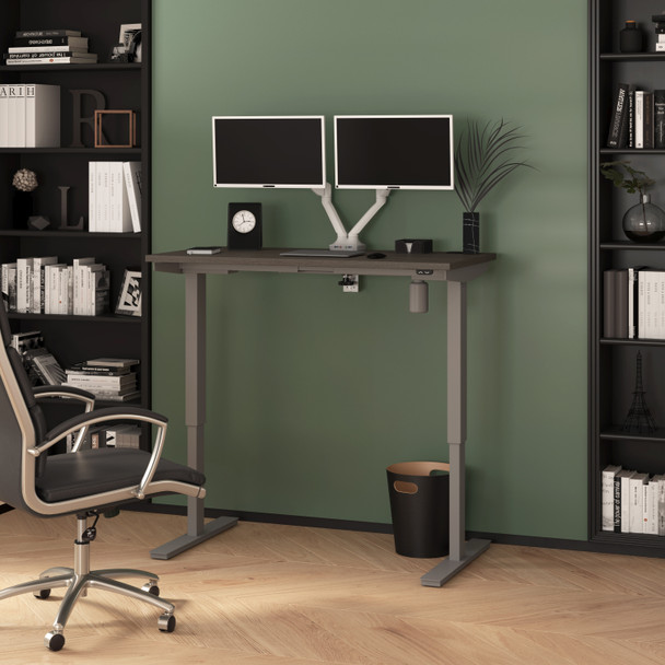 Bestar Upstand 48W x 24D Standing Desk with Dual Monitor Arm in Bark Grey - 175860-000047 