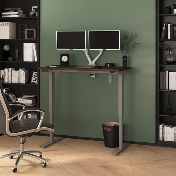 Bestar Upstand 48W x 24D Standing Desk with Dual Monitor Arm in Antigua - 175860-000052