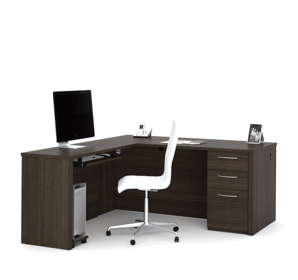 Bestar Embassy 66W L-Shaped Desk with Pedestal in Dark Chocolate - 60852-79