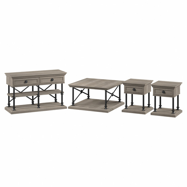 Bush Furniture Coliseum Square Coffee Table, Console Table, and Two End Tables in Driftwood Gray - CSM007DG