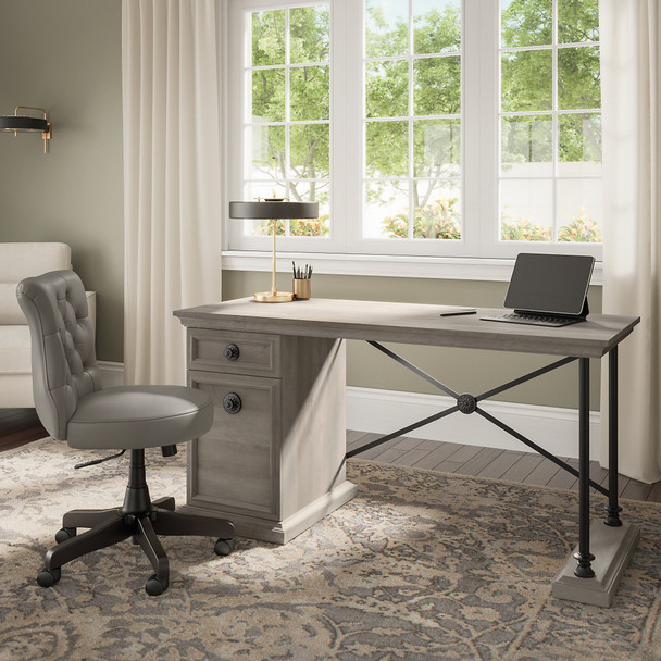 Bush Furniture Coliseum 60W Designer Desk Set with Office Chair in Driftwood Gray - CSM014DG