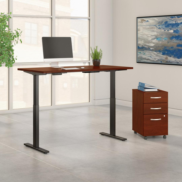 Bush Business Furniture Move 60 Series Height Adjustable Standing Desk w Storage Hansen Cherry 72 x 30 - M6S006HC
