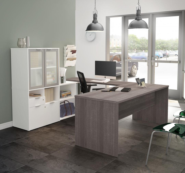 Bestar i3 Plus 72W U-Shaped Executive Desk Bark Gray and White - 160861-4717