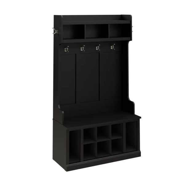 Kathy Ireland Bush Furniture Woodland 40W Hall Tree and Shoe Storage Bench Black Suede Oak - WDL002BS