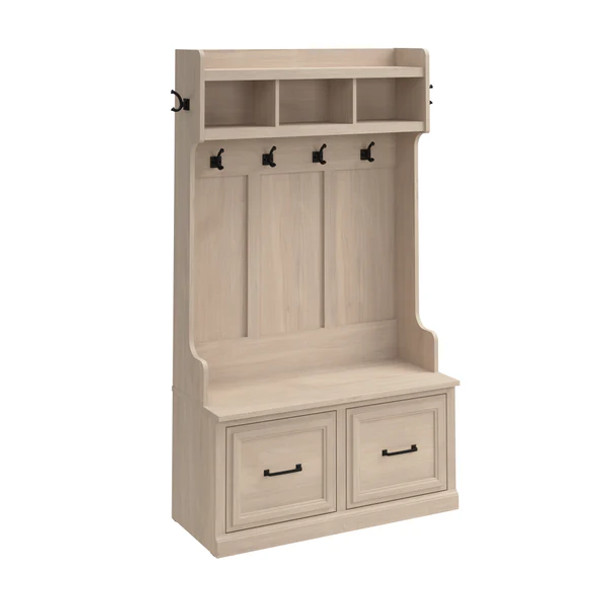 Kathy Ireland Bush Furniture Woodland 40W Hall Tree and Shoe Storage Bench Warm Maple - WDL001WM