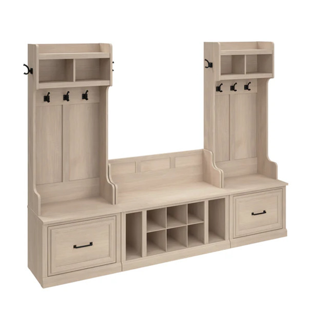 Kathy Ireland Bush Furniture Woodland Entryway Storage Set with Hall Trees and Shoe Bench Warm Maple - WDL012WM