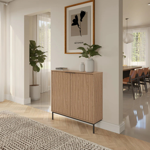 Nexera Slim 2-Door Storage Cabinet, Light Walnut - 135292