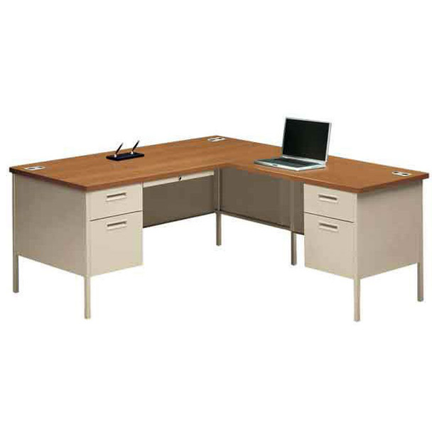 HON Metro Classic Series 66 L Shaped Desk Workstation with Return on Right Harvest/Putty - P3266L_P3235R