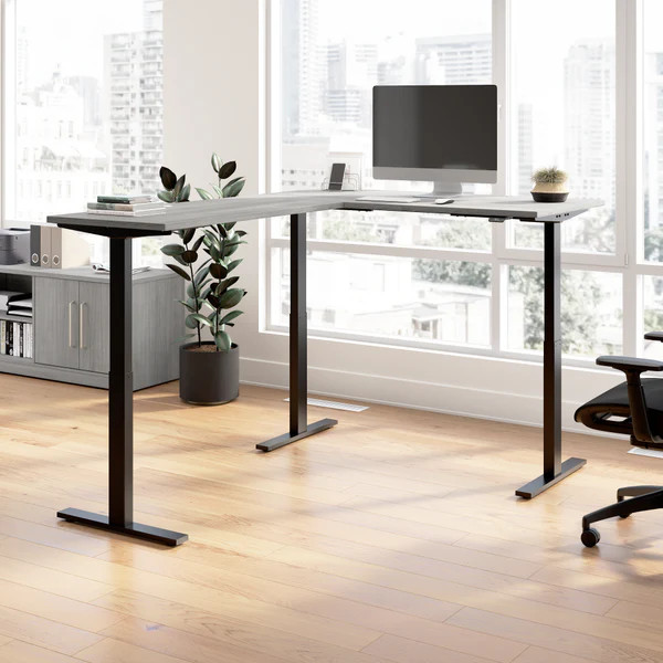 Bush Furniture Move 60 Series 60W Height Adjustable L Shaped Standing Desk Platinum Gray - M6SL6078PGBK