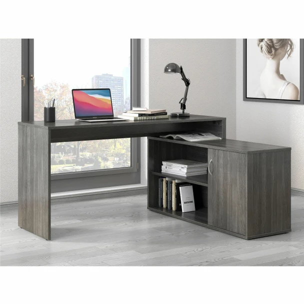 LYS L-Shape Workstation with Cabinet Weathered Charcoal - LYSDK103RRWC