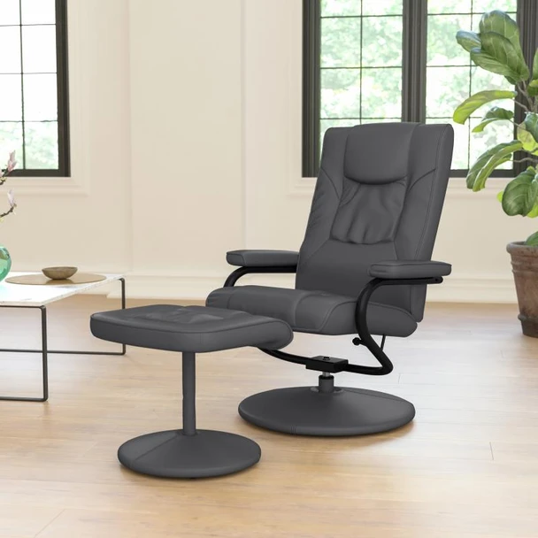 Flash Furniture Contemporary Gray LeatherSoft Recliner and Ottoman - BT-7862-GY-GG
