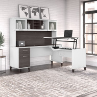 Bush Furniture Somerset 72W 3 Position Sit to Stand L Shaped Desk with Hutch in White and Storm Gray - SET015SGWH