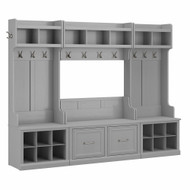 Kathy Ireland® Home by Bush Furniture Woodland Full Entryway Storage Set with Coat Rack and Shoe Bench with Doors in Cape Cod Gray - WDL013CG