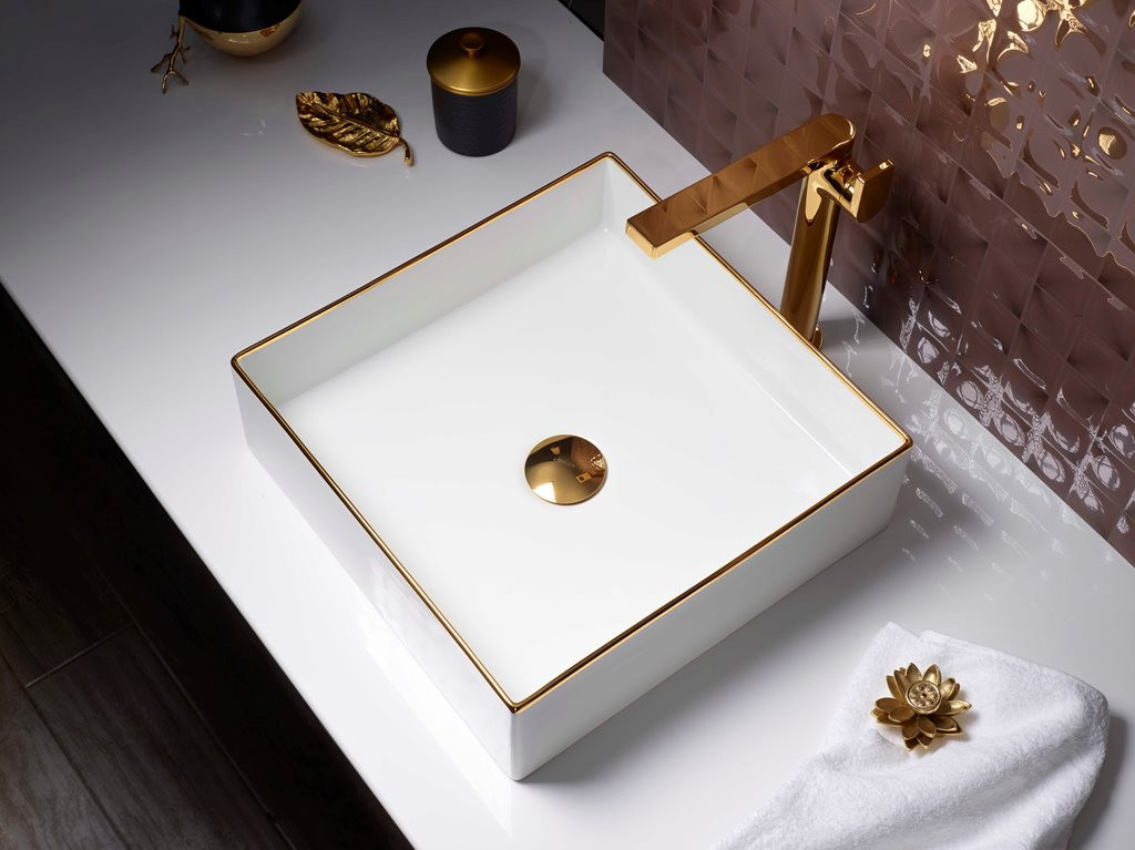 Kohler Mica 方型台上式浴室藝術面盆(金色)