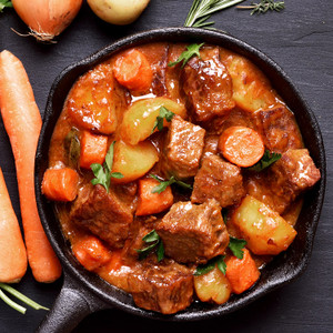 Bison cube meat cooked as a stew