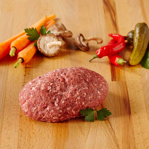 Ground ostrich meat from Sayersbrook Bison