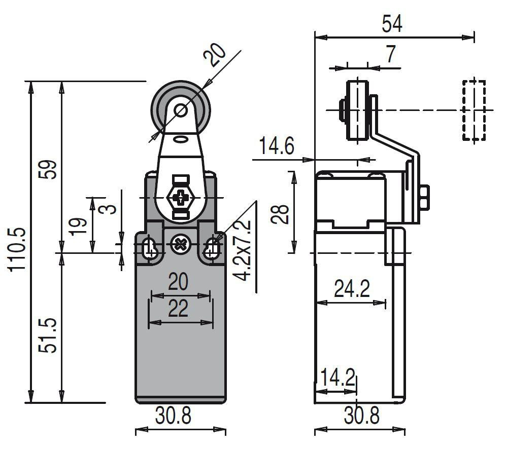 Produktbild von Pizzato FR516-M2 Miniatur-Endschalter – 20 Mm Rollenstoßel, 1NO + 1NC, M20 Anschlussgewinde