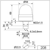 Flashing Beacon, Yellow, 230VAC, IP65, 58mm