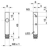 Inductive Proximity Sensor, 8x49mm Rect., Flush