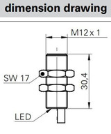 Inductive Proximity Sensor, ‚àö√≤12x30.4mm, Flush