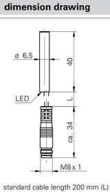 Inductive Proximity Sensor, ‚àö√≤6.5x40mm, Flush