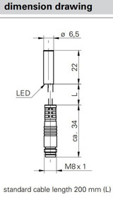 Inductive Proximity Sensor, ‚àö√≤6.5x22mm, Flush