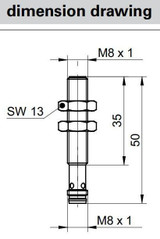 Inductive Proximity Sensor, ‚àö√≤8x50mm, Flush