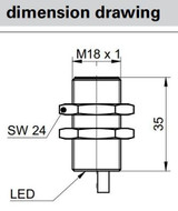 Inductive Proximity Sensor, ‚àö√≤18x35mm, Quasi-Flush