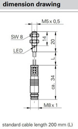 Inductive Proximity Sensor, ‚àö√≤5x20mm, Flush