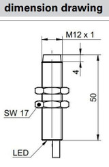 Inductive Proximity Sensor, ‚àö√≤12x50mm, NonFlush OD