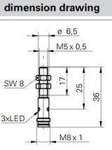 Inductive Proximity Sensor, ‚àö√≤5x36mm, Flush