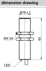 Inductive Proximity Sensor, ‚àö√≤18x65mm, Quasi-Flush