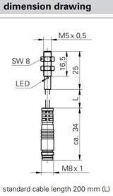 Inductive Proximity Sensor, ‚àö√≤5x20mm, Flush