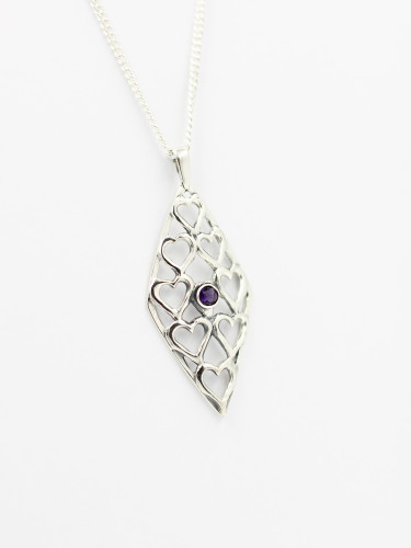 Hearts Web Handmade Silver Pendant with Natural Amethyst, Fine Art Jewelry, Wholesale Silver Jewelry | House of Kristina Anderson